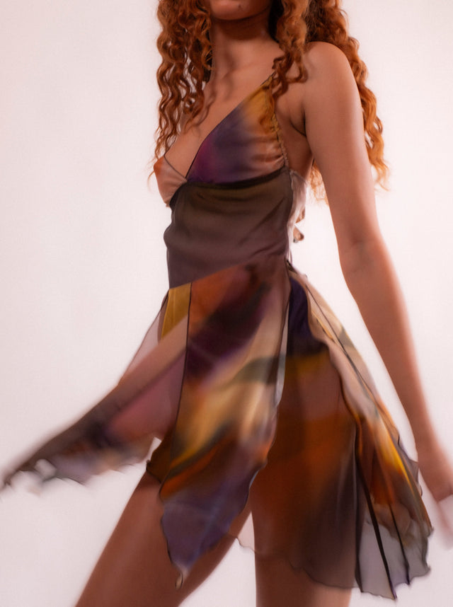 Aurora Petals Silk Chiffon Mini Dress