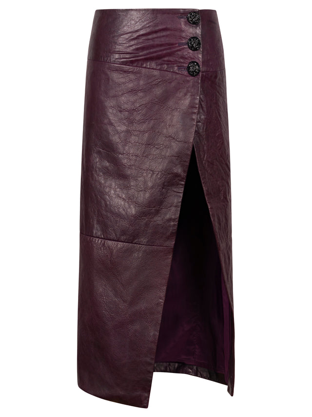 Dawn Leather Midi Slit Skirt