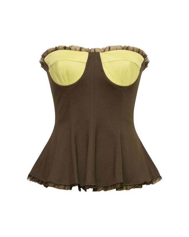Annie Strapless Peplum Top Brown
