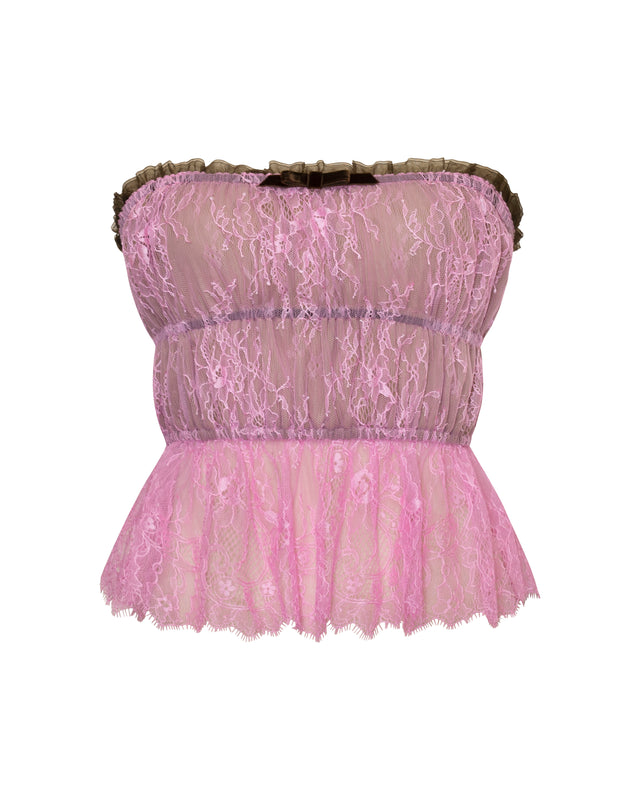 Louise Ruched Lace Top Pink