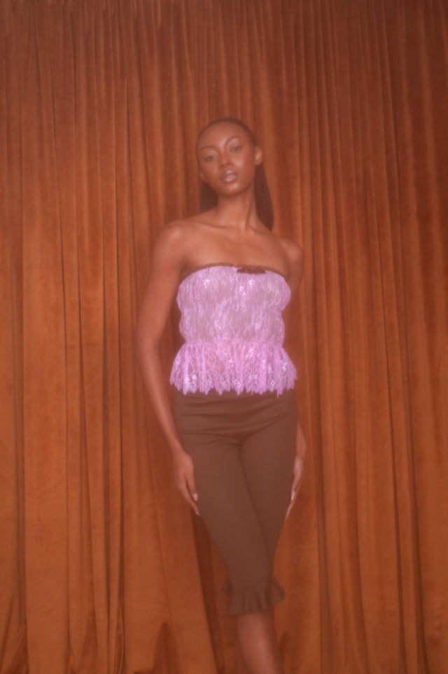 Louise Ruched Lace Top Pink