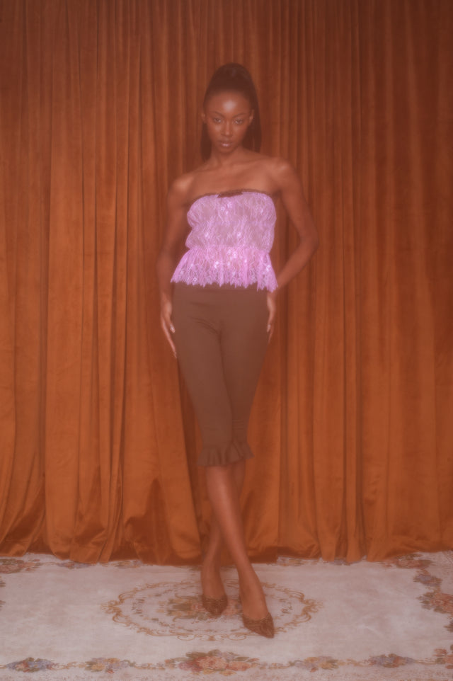 Louise Ruched Lace Top Pink