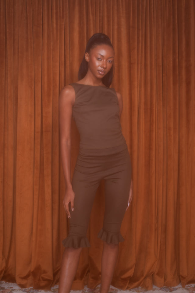 Isabella Ponte Boat Neck Top Brown