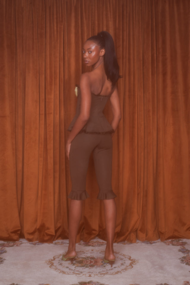 Annie Strapless Peplum Top Brown
