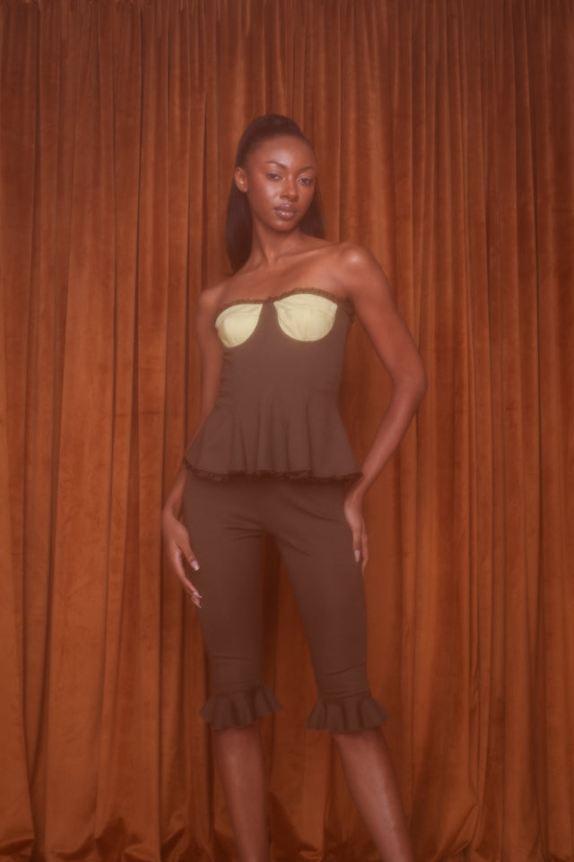 Annie Strapless Peplum Top Brown