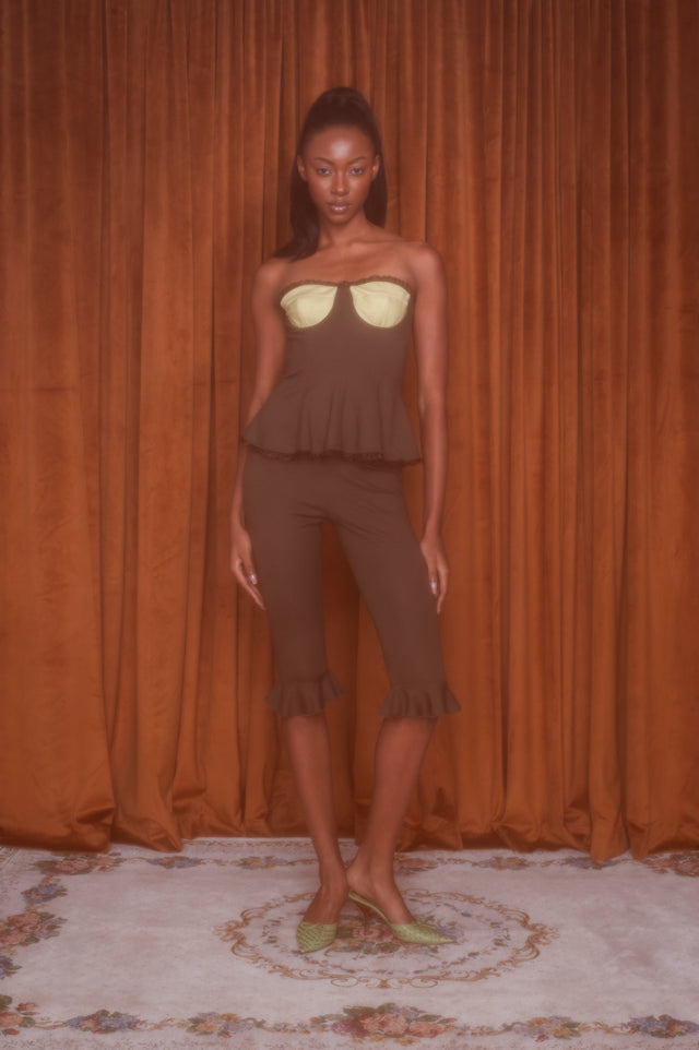 Annie Strapless Peplum Top Brown