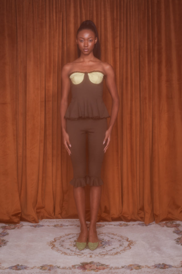 Annie Strapless Peplum Top Brown
