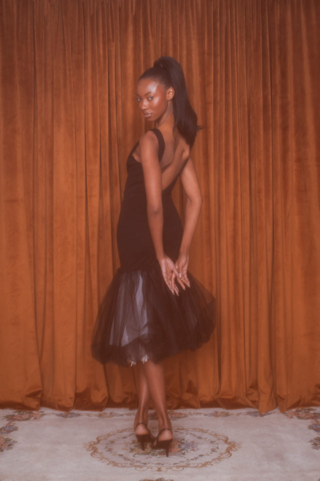 Charlotte Midi Tulle Dress Black