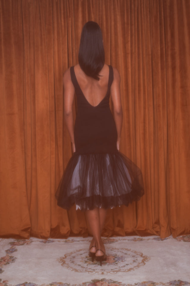Charlotte Midi Tulle Dress Black