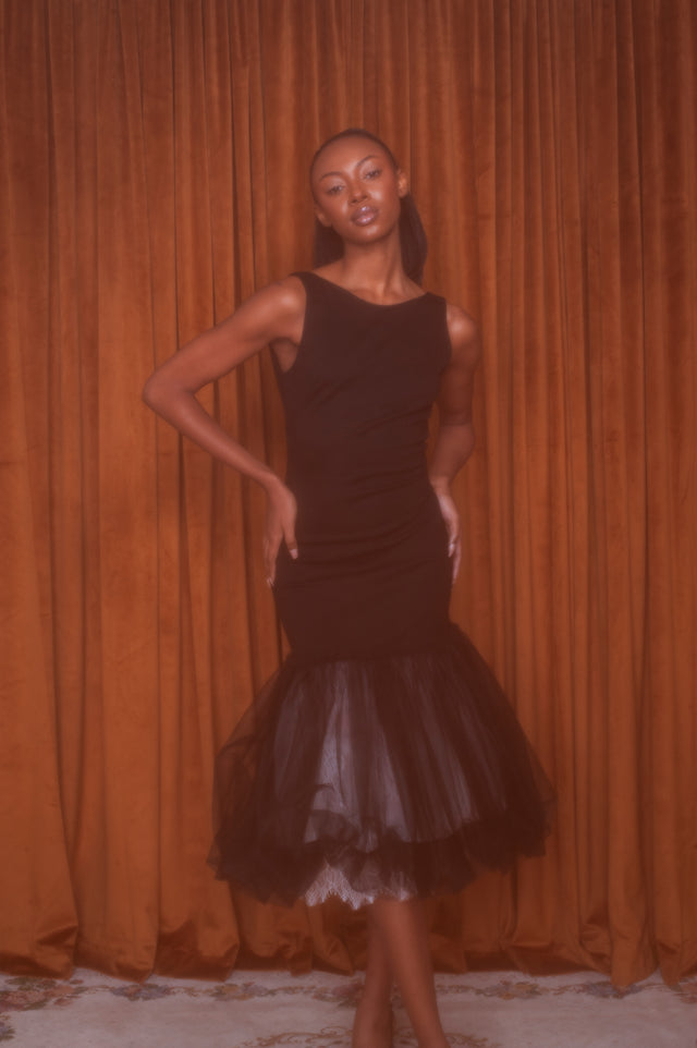 Charlotte Midi Tulle Dress Black