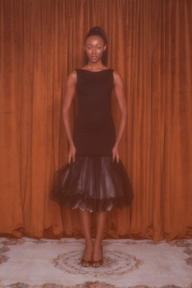 Charlotte Midi Tulle Dress Black