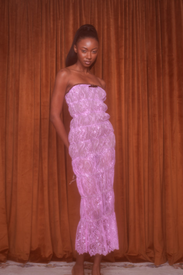 Louise Ruched Lace Dress