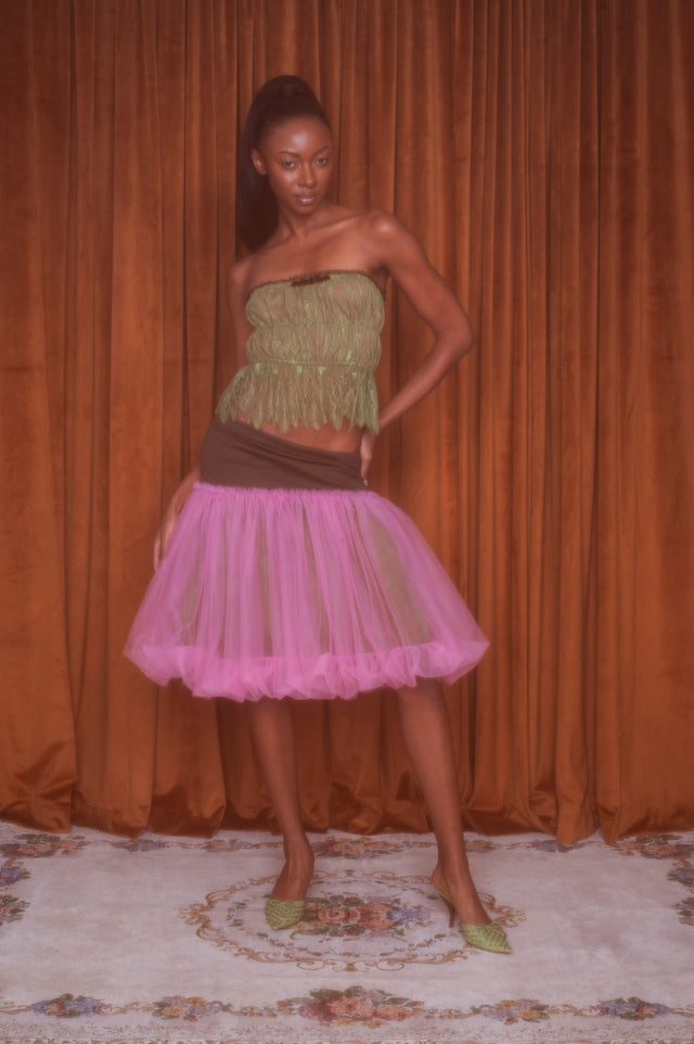 Louise Ruched Lace Top Green