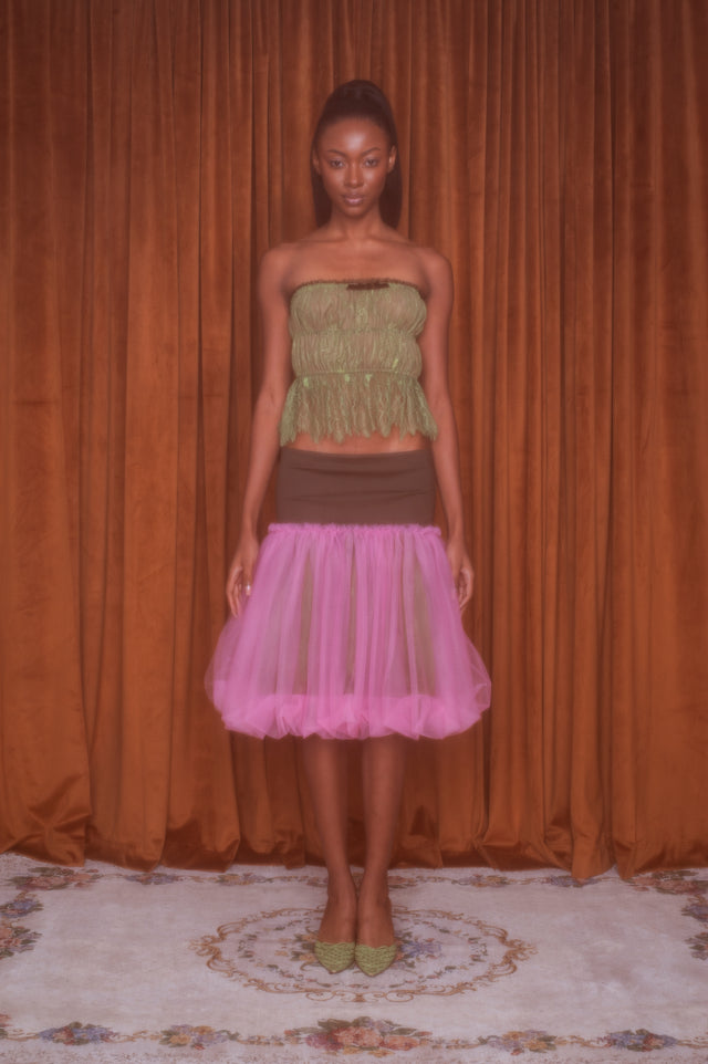 Louise Ruched Lace Top Green