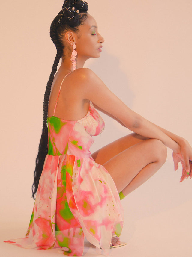 Pink Petals Silk Chiffon Mini Dress
