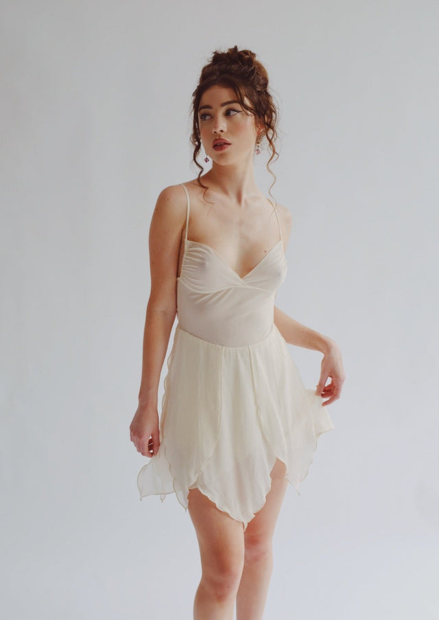 Ivory Petals Silk Chiffon Mini Dress