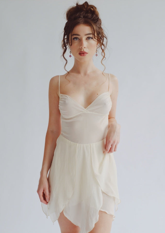 Ivory Petals Silk Chiffon Mini Dress