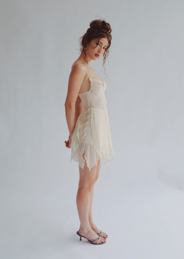 Ivory Petals Silk Chiffon Mini Dress