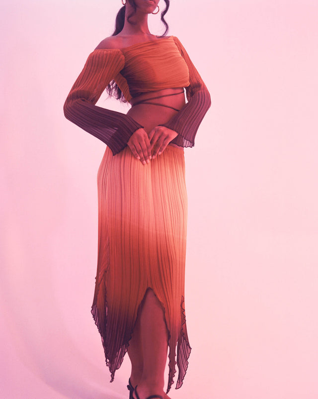 Pixie Pleated Ombré Asymetrical Top