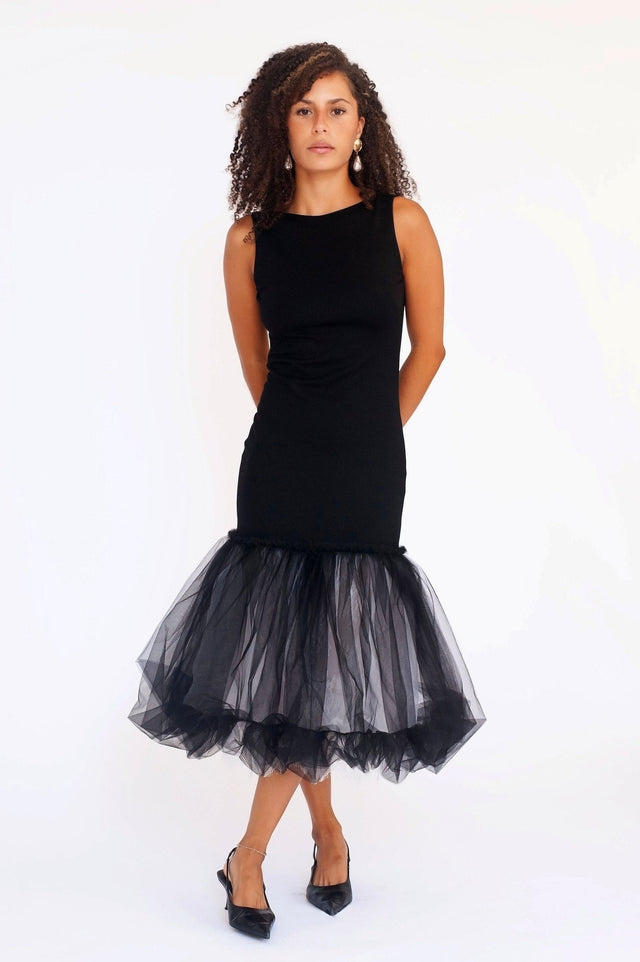 Charlotte Midi Tulle Dress Black