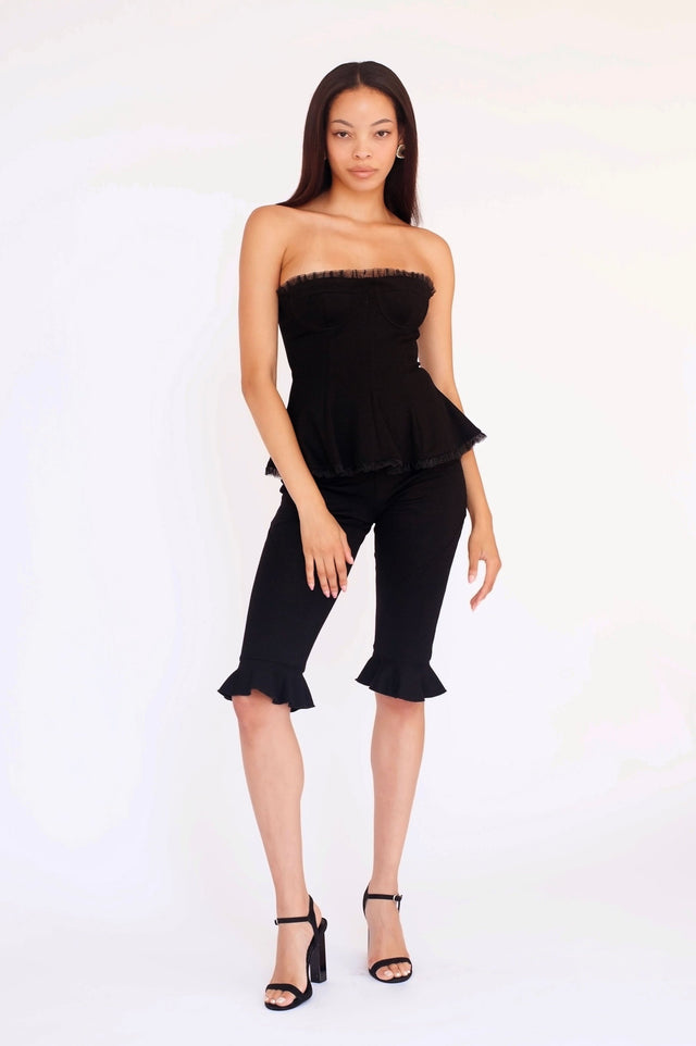 Annie Strapless Peplum Top Black