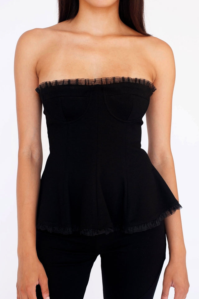 Annie Strapless Peplum Top Black