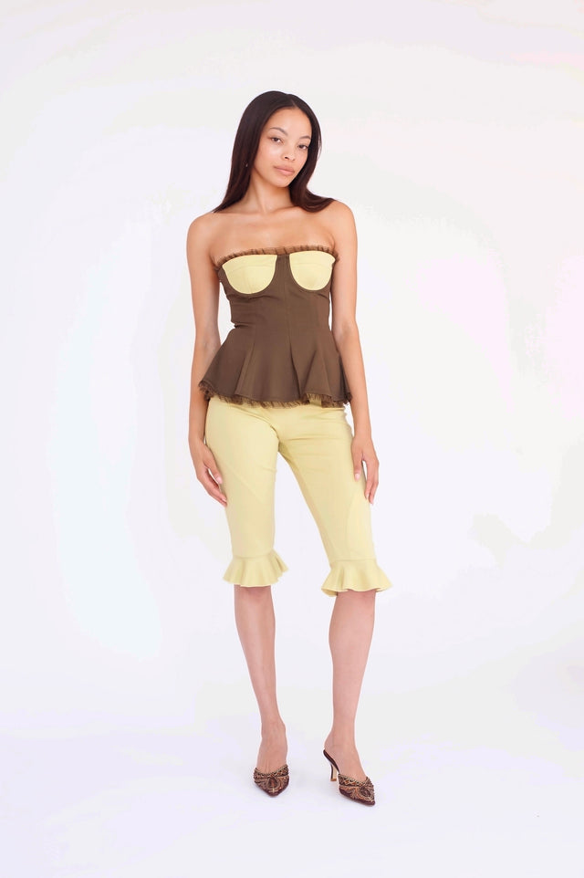 Annie Strapless Peplum Top Brown