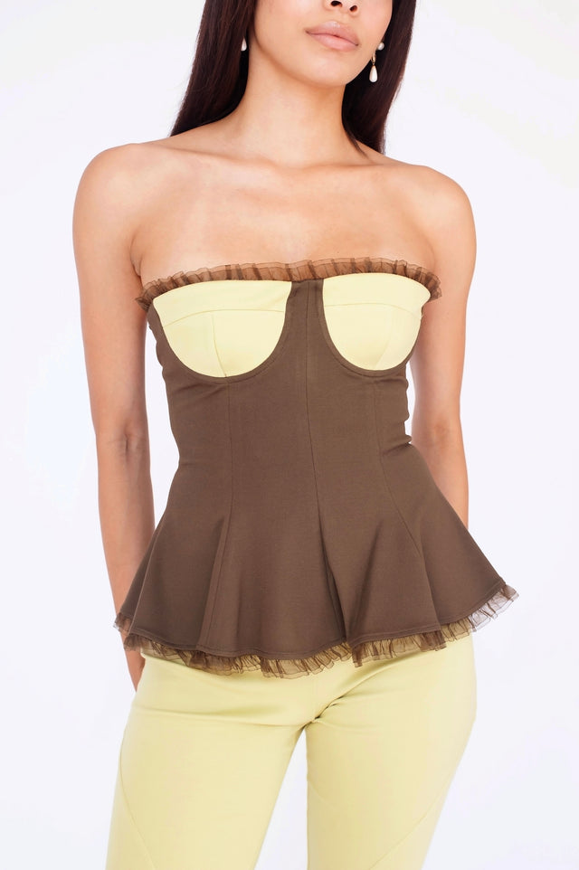 Annie Strapless Peplum Top Brown