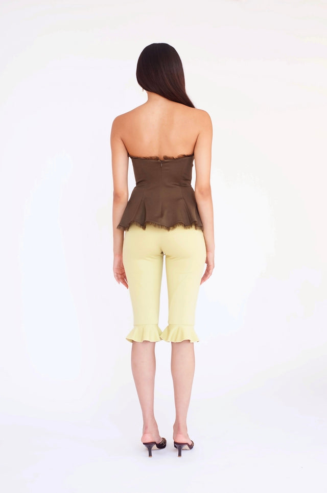 Annie Strapless Peplum Top Brown