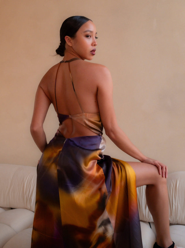 Aurora Botanic Silk Charmeuse Maxi Dress