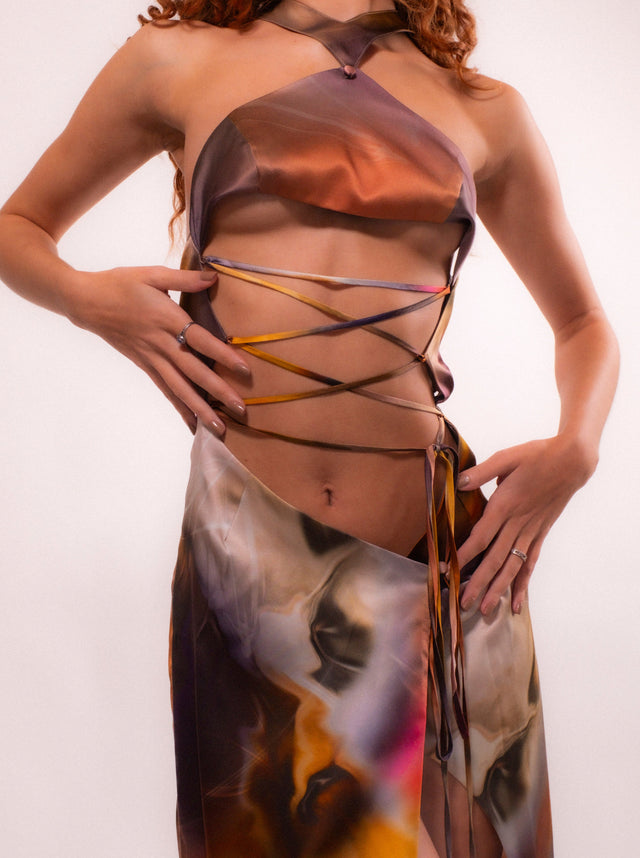 Aurora Botanic Silk Charmeuse Maxi Dress