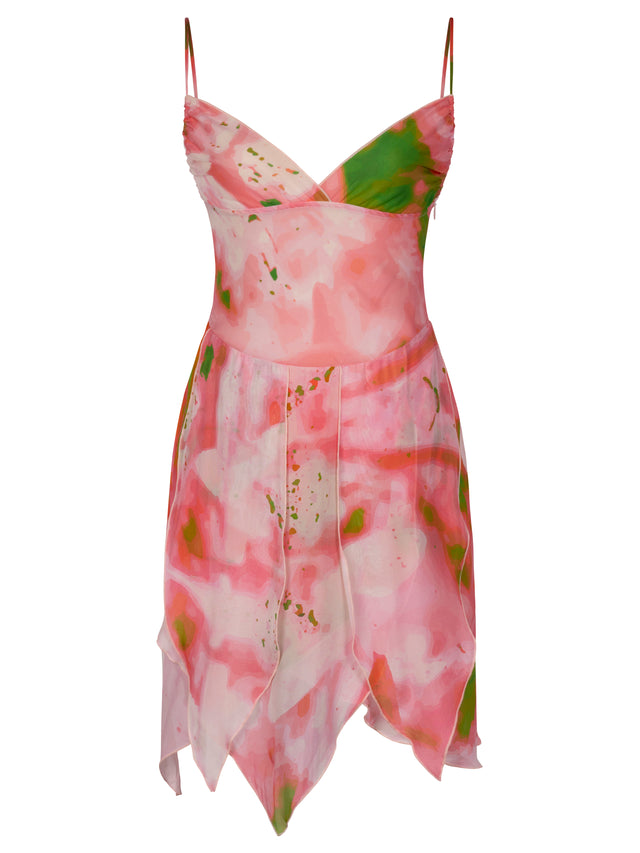 Pink Petals Silk Chiffon Mini Dress