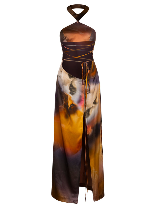 Aurora Botanic Silk Charmeuse Maxi Dress