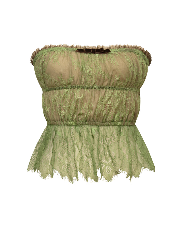 Louise Ruched Lace Top Green